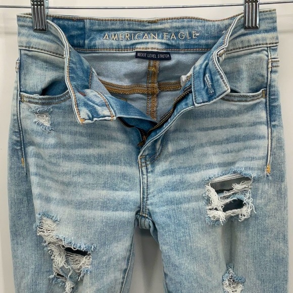 American Eagle Hi Rise Jegging Crop Destroyed Jeans Size 0 - Picture 4 of 12
